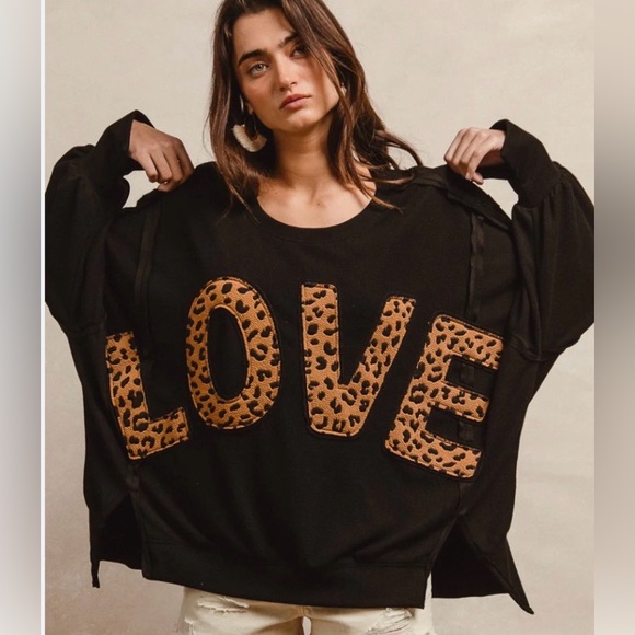 BiBi Tops - Bibi ❣️Black LOVE Leopard PATCHWORK Women's Top Plus Size